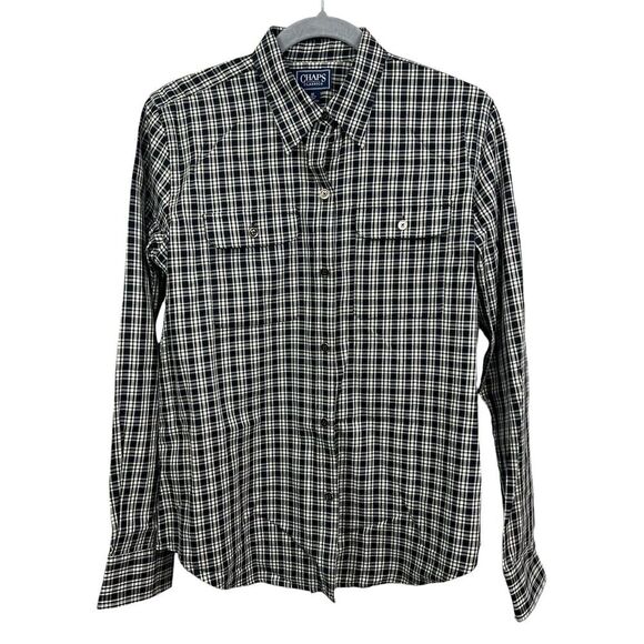 Chaps Women Plaid Top Blouse Classic Fit Button Up Flap Pockets Black White Sz M - Picture 1 of 5
